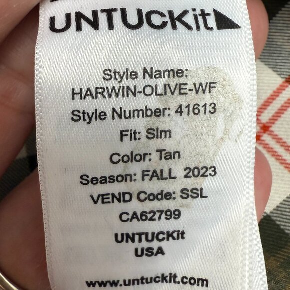 NWOT Men's UNTUCKit Wrinkle-Free Harwin Shirt in Olive Multi Plaid | Size XL - Picture 11 of 13